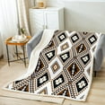 thumbnail image 2 of Ethnic Bohemian Sherpa Blanket for Bed Couch Throw 50"X60" Western Boho Aztec Throw Blanket Southwestern Fleece Blanket Exotic Mexican Geometric Diamond Warm Cozy Flannel Blanket Black White Brown, 2 of 6