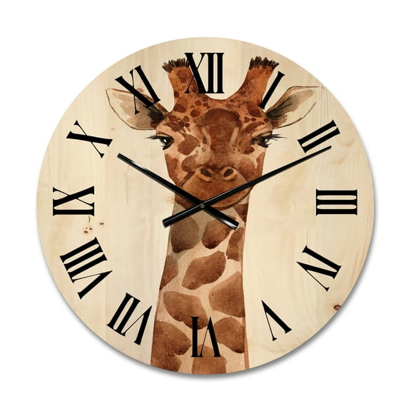 Designart 'Close Up Portrait of A Giraffe XI' Farmhouse Wood Wall Clock