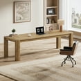 thumbnail image 4 of Finmind 79-Inch Two Person Desk for Home Office, Extra Long Desk Double Computer Table Large Writing Workstation, Light Brown, 4 of 8