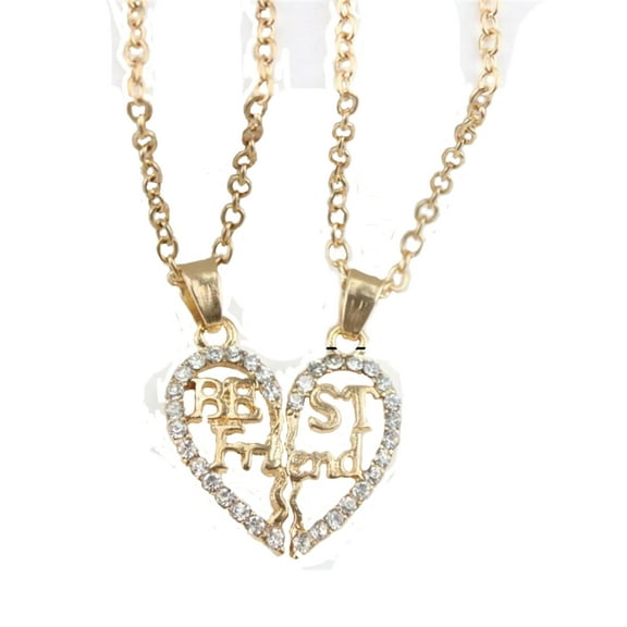 Best Friend 2-Piece Necklace Gold Tone Anti-Tarnish Hollow Crystal Heart-Shaped Pendant J-287