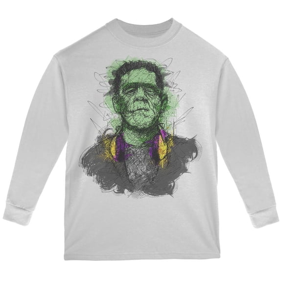 Halloween Frankenstein Raver Horror Movie Monster Youth Long Sleeve T Shirt White YLG