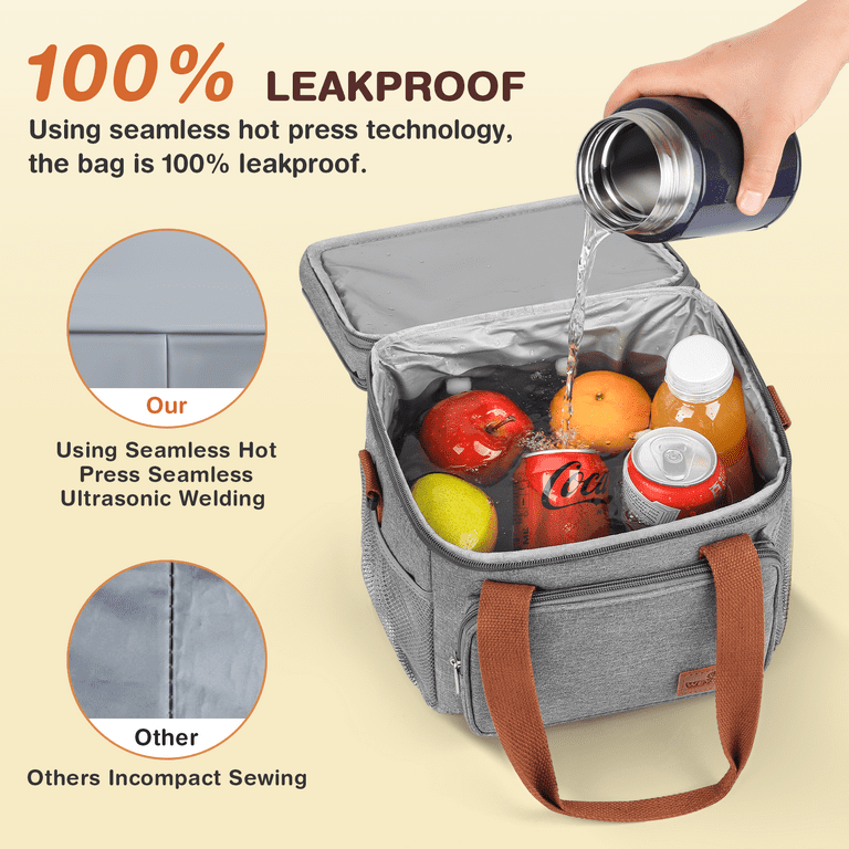 Insulated Lunch Bag for Women Men Double Deck Lunch Box, Reusable Leakproof Lunch Box Cooler Tote Bag for Work Picnic School or Travel, Double