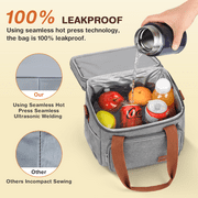 Insulated Lunch Box for Women Men, Expandable Leakproof Lunch bag with Double Compartment, Reusable Cooler Tote Bag for Office, Work, Picnic, Gray(17L)