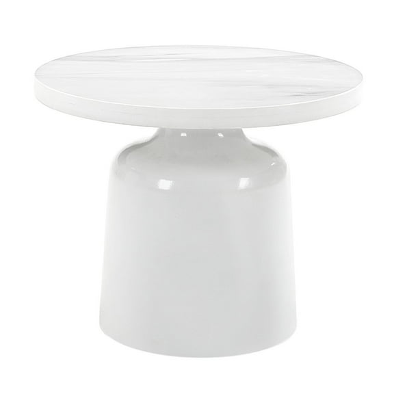 ACME Zaid Contemporary Metal and Wood 22"Dia Round End Table in White