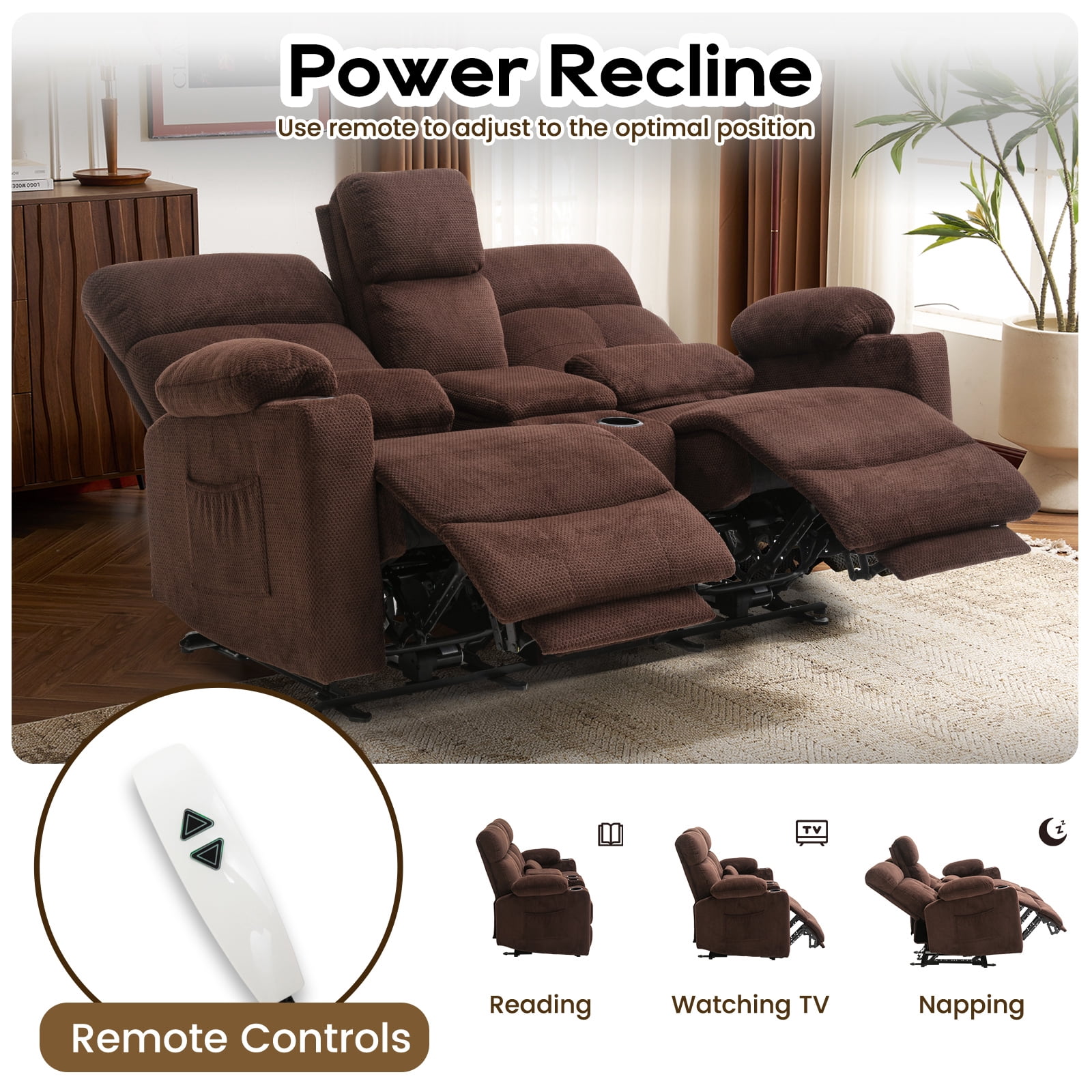 PYOIER Reclining Loveseat Sofa With Massage & Heating, Grey