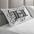 thumbnail image 2 of Letter H Quilted Pillowcover, Calligraphy Elements in Uppercase Letter H Design from Middle Ages Art, Standard King Size Accent Pillow Cover for Bedroom, 36" x 20", Black Grey White, by Ambesonne, 2 of 2