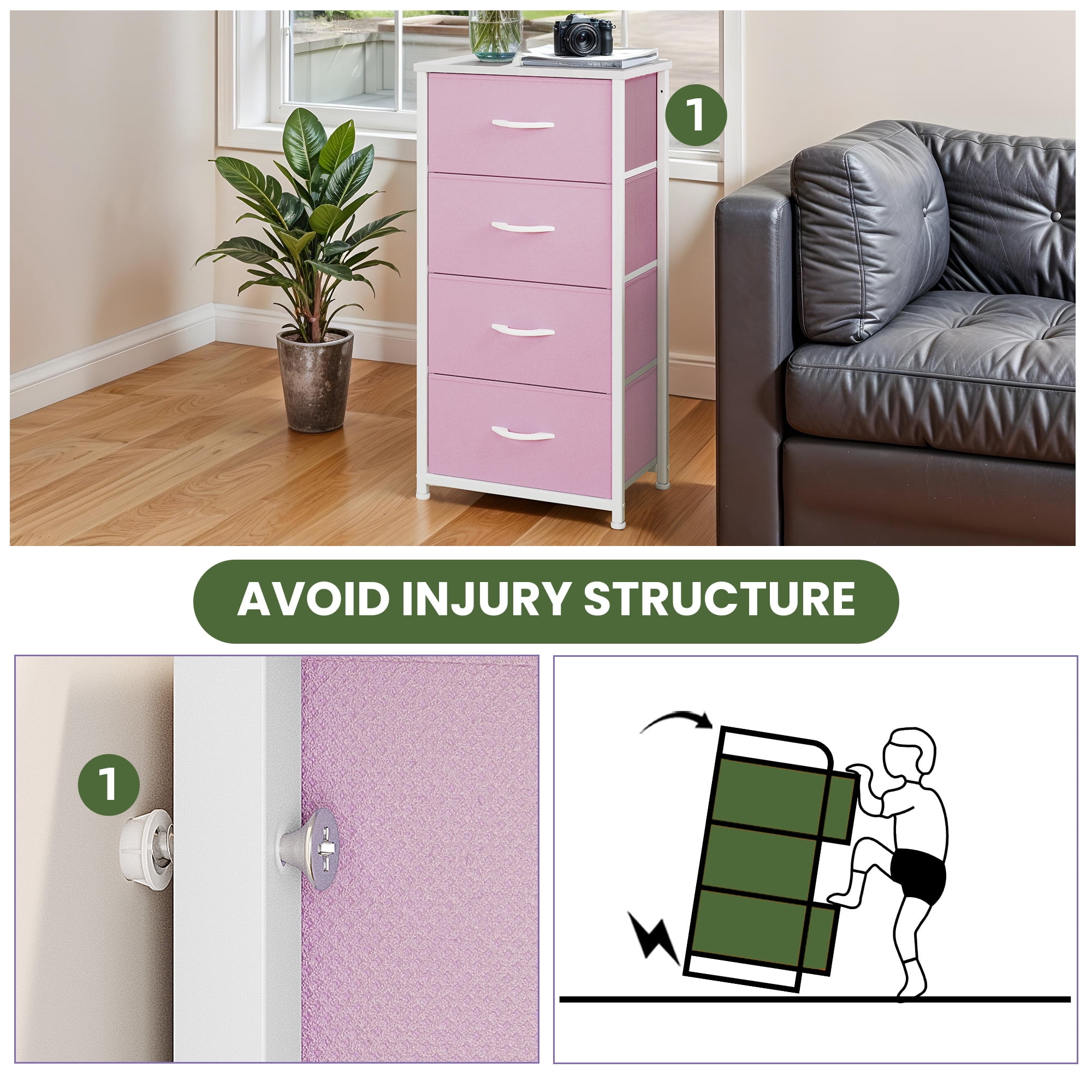 Uforic 4 Drawer Dresser Fabric Chest of Drawers Furniture Storage Organizer for Living Room,,Hallway, Pink
