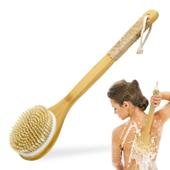 EEEkit Long Wooden Handle Bath Brush, 15.7'' Soft Bristles Shower Back Scrubber for Body Spa Washing