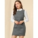 thumbnail image 4 of Vestido de cuadros de manga larga Allegra K con cuello Peter Pan en contraste Gris XL, 4 of 6