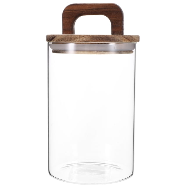 Glass Food Storage Container with Wooden Lid Canister Kitchen Glass Canister Sugar Container