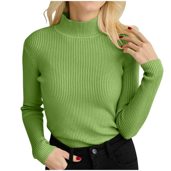 Ediodpoh Women Ribbed Pullover One Size Turtleneck Pullover Elegant Knitted Sweaters for Women Slim Fit for Autumn Winter Light Green