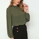 thumbnail image 3 of Blusa con cuello alto Color puro Linterna Manga larga Gasa transpirable Blusa de mujer para el hogar Oficina Compras Viajes OD Verde XL, 3 of 6