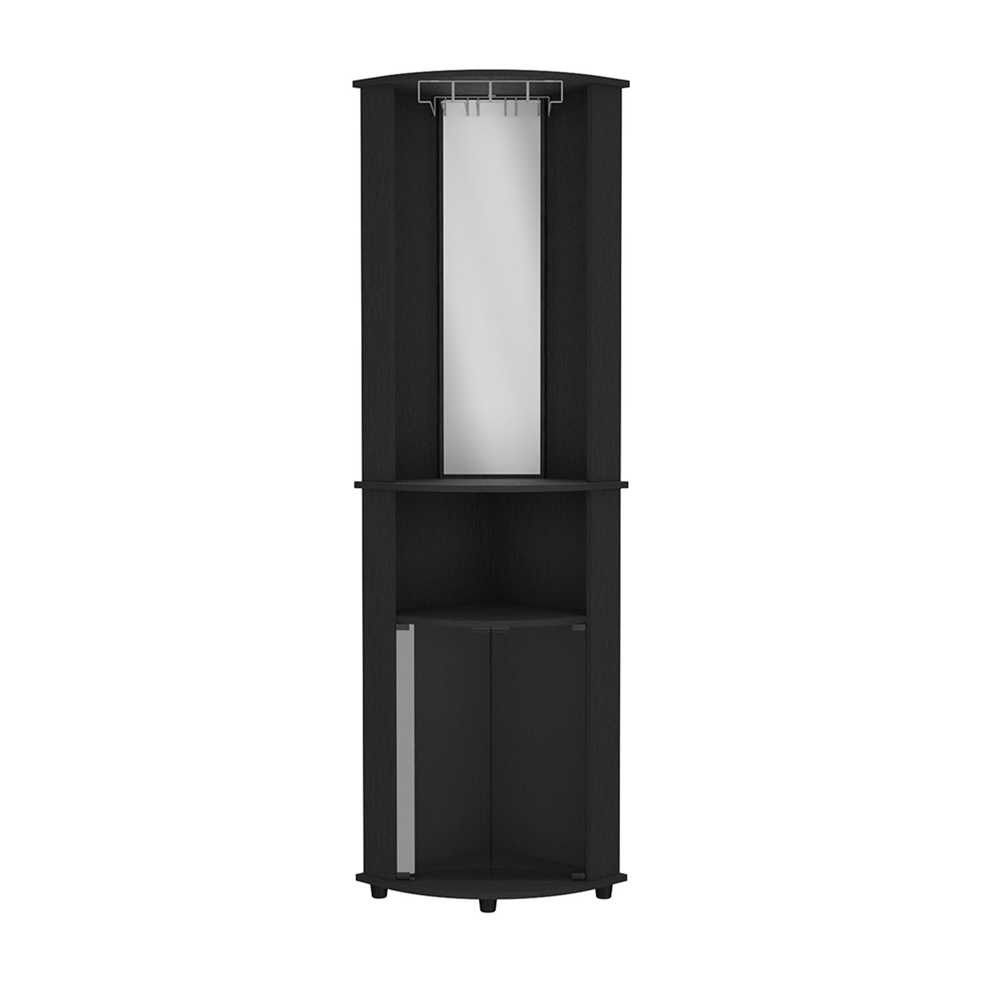 Black Finish Corner Bar Cabinet , 3 Shelves, Maximize Practicality With Three Shelves In For Space Saving
