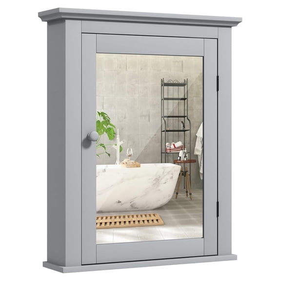 Bathroom Medicine Cabinet with Mirror, Wall-Mounted Storage Cabinet Organizer with 5-Position Adjustable Shelf, Hanging Bathroom Wall Cabinet for Living Room Bedroom Entryway (Grey)