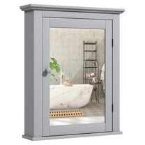 Bathroom Medicine Cabinet with Mirror, Wall-Mounted Storage Cabinet Organizer with 5-Position Adjustable Shelf, Hanging Bathroom Wall Cabinet for Living Room Bedroom Entryway (Grey)