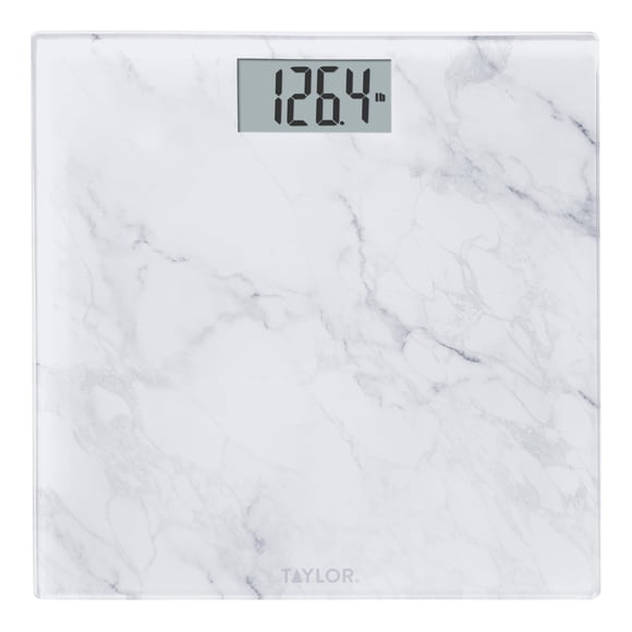 Báscula digital de baño Taylor de vidrio y mármol, báscula para peso corporal, báscula digital de baño de alta precisión, funciona con pilas, compatible con FSA y HSA, mide hasta 400 lb de capacidad,