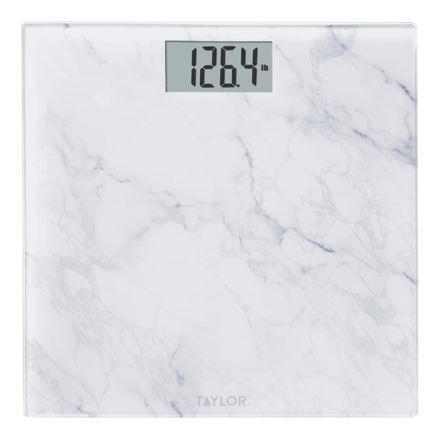 Báscula digital de baño Taylor de vidrio y mármol, báscula para peso corporal, báscula digital de baño de alta precisión, funciona con pilas, compatible con FSA y HSA, mide hasta 400 lb de capacidad,