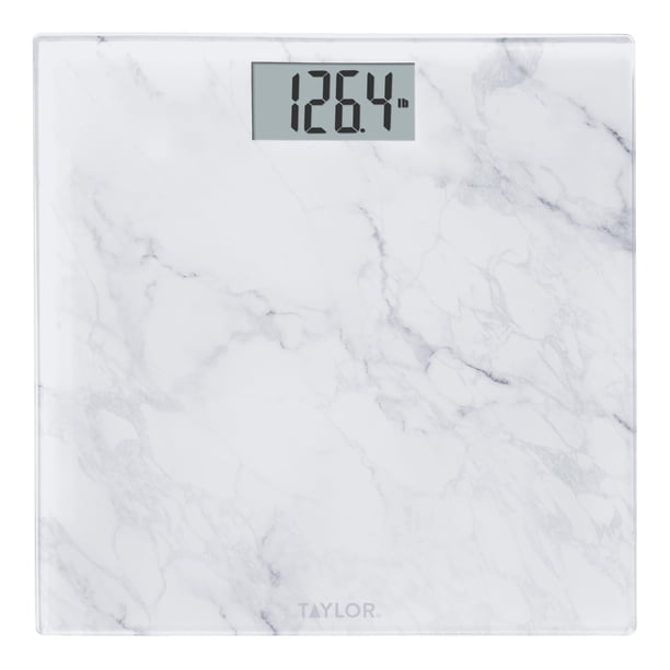 Báscula digital de baño Taylor de vidrio y mármol, báscula para peso corporal, báscula digital de baño de alta precisión, funciona con pilas, compatible con FSA y HSA, mide hasta 400 lb de capacidad,