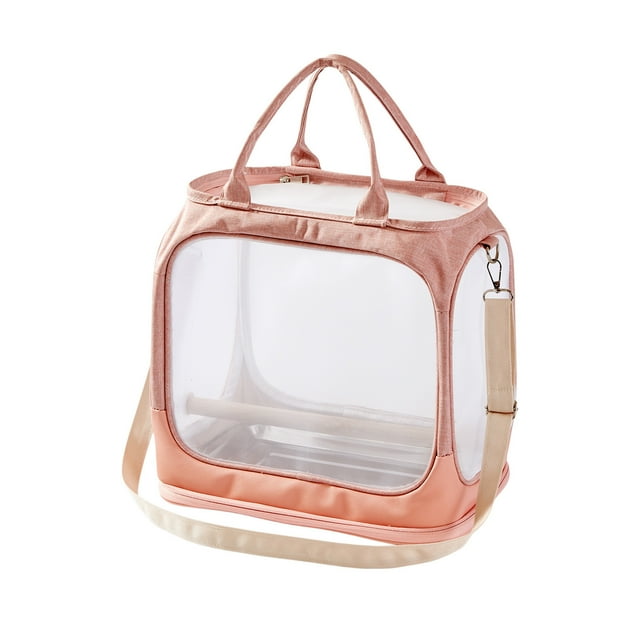 Btomtd Portable Foldable Nylon Mesh Transparent Visible Birds Bag Small Pet Pigeons Pet Birds Cage For Going Out, Pink
