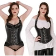 thumbnail image 3 of VASLANDA Womens Sexy PU Steampunk Corset Faux Leather Buckle Zipper Bustier Top Plus Size, 3 of 7