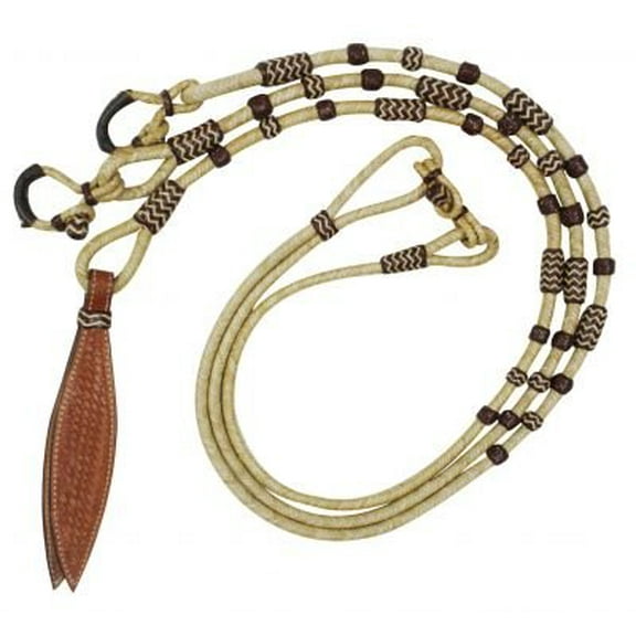 Showman Braided Natural Rawhide Romal Reins w/ Leather Popper
