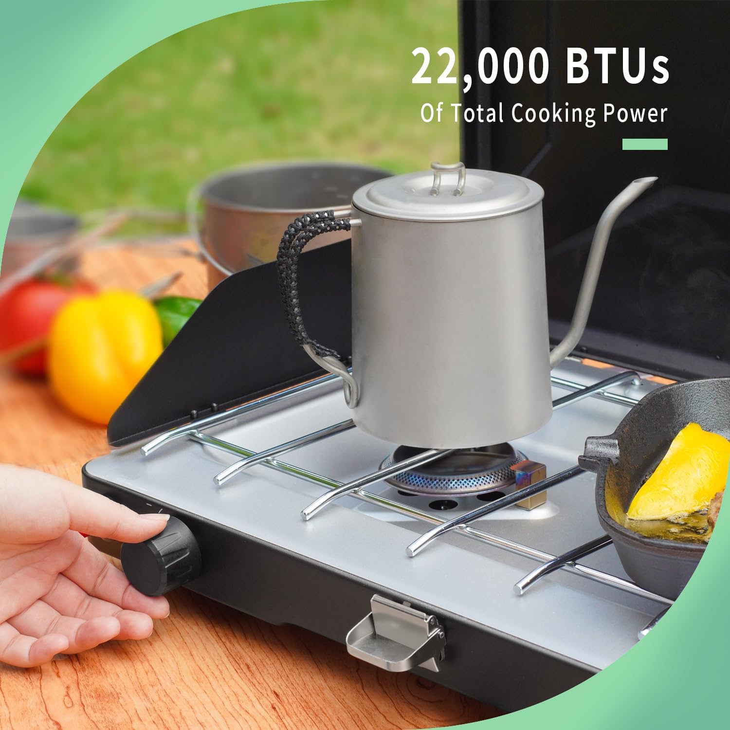 VANSTON 2-Burner Propane Camping Stove, 20,000 Total BTUs, Wind Guards, Adjustable Burners, Instant Push-Button Ignition, Suitable for Backyard BBQs, Beach Cookouts, Tailgating