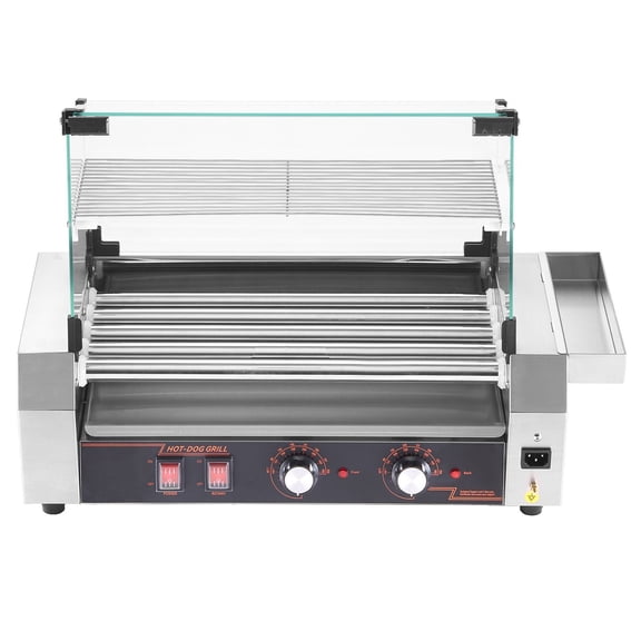 Commercial Hot Dog Machine,12 Hot Dog 5 Rollers,750W Stainless Steel Sausage Grill with Dual Temperature Control,Cover,Storage Box&Removable Drip Tray