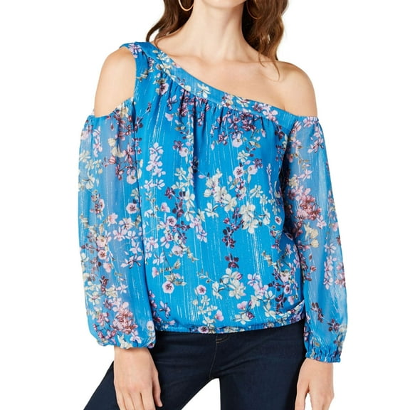 I.N.C Womens Ditsy Flower Cold Shoulder Blouse, Blue, XX-Large