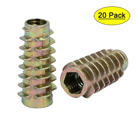 

M6x25mm Hex Socket Threaded Insert Nuts Bronze Tone 20pcs for Wood Furniture