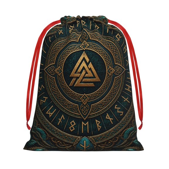 Mystical Viking Emblem Illustration Drawstring Gift Bag Soft Pouch Reusable Favor Bags for Christmas, Halloween, Candy, Wedding, Birthday,S