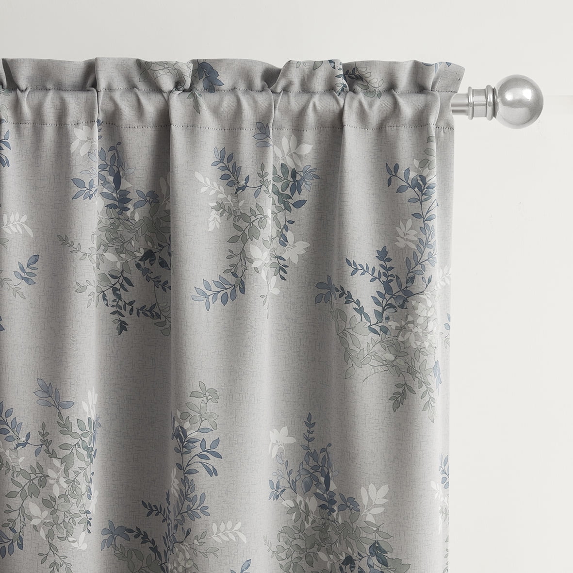 Mainstays Blackout Curtain Panel Pair, Set of 2, Botanical Print Gray, 30"W x 84"L