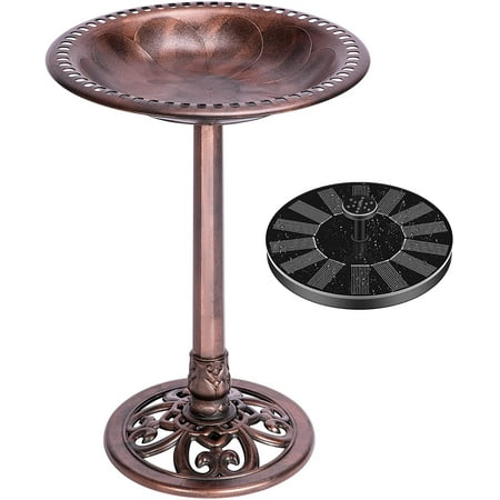 SPECSTAR Bird Bath  Polyresin Antique Outdoor Bronze Garden Birdbath and Solar Powered Round Pond Fountain Combo Set