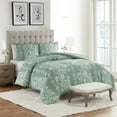 thumbnail image 2 of My Texas House Caroline 3-Piece Green Floral Slub Comforter Set, King, 2 of 5