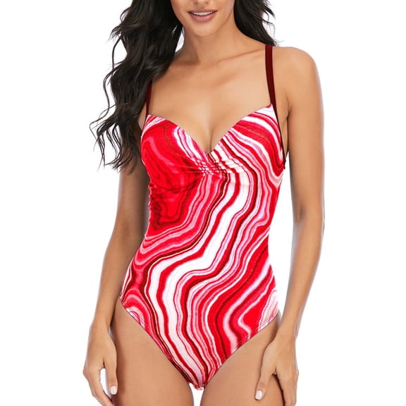 Vedolay 1 Piece Swimsuits For Women Women's Plus Size One Piece Swimsuit Floral Printed Swimdress Cover Up Skirtini Bathing Suit,Red L