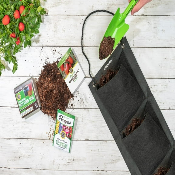 Organic Roma Tomato Seed Hanging Garden Kit - 3 Pocket Planter Bag with Coco Fiber Soil Block