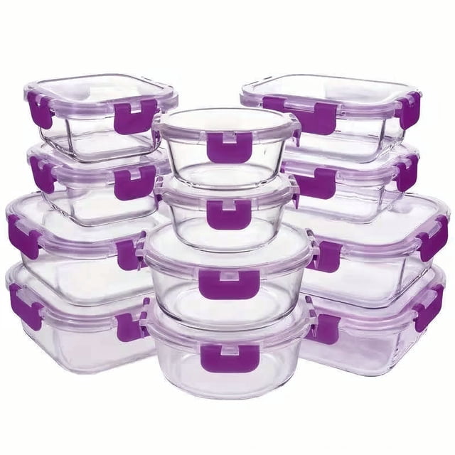 TechGen Airtight Glass Food Storage Container Set with Lids, BPA-Free Leak-Proof Meal Prep Boxes, Microwave Oven Freezer Safe, 24-Piece