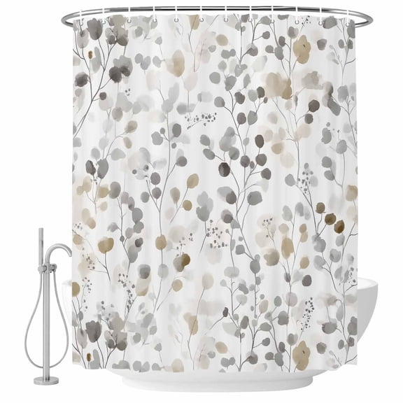 Brown Black Floral Fabric Shower Curtain Watercolor Leaf Plant Washable Shower Curtains for Bathroom, Waterproof Bath Curtain with Hooks Home Decor 72x72in