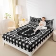 thumbnail image 4 of Feelyou Chic Letter A Twin Sheet Sets for Kids, Black White Buffalo Plaid Twin Fitted Sheet, Retro Damask Floral Flat Sheet, Lightweight Room Decor, 3-Piece, 4 of 7