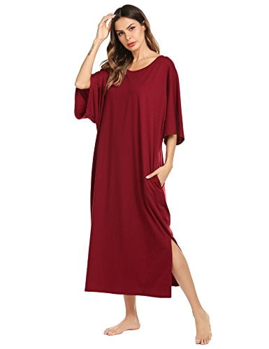 Ekouaer Nightgown, Womens Round Neck/V 