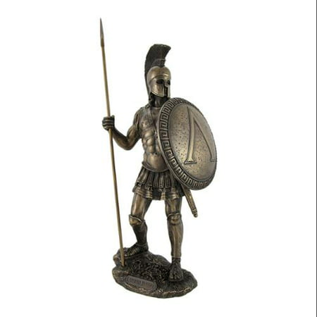 Bronzed Spartan Warrior with Spear and Hoplite Shield Statue