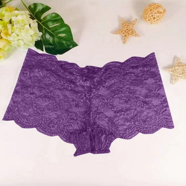 nsendm Female Underpants Adult Women's Athletic Underwear Women's Sexy  Underwear Sexy Lace Open Panties Multi Color Plus Size Sheer Bikini(Purple