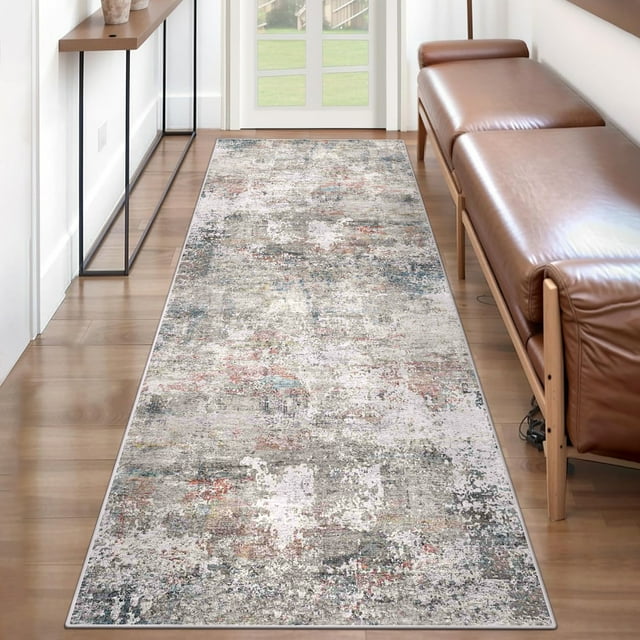 BERTHMEER Tapis de Couloir 60 X 240 cm, Lavable, à Motifs Abstraits, Antidérapants, Multicolores, Idéal pour Couloir, Cuisine et Entrée.