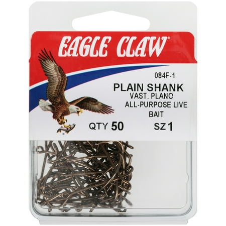 UPC: 0047708053761 | Eagle Claw Plain Shank Size 1 Fishing Hooks 50 Count Pack