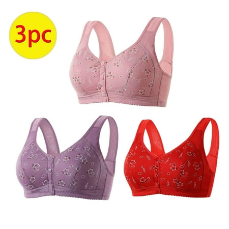 GERsome 3PCS Women s Front Closure Bras Posture Full Coverage Plus Size No Underwire Support Plunge Seamless Bra 3PCS#Hot Pink/Purple/Red S