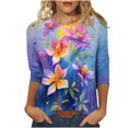 thumbnail image 1 of Wanfds Hauts de Mode Multicolores pour Femmes 2024 Col Rond Manches Trois-Quarts TTG, 1 of 5