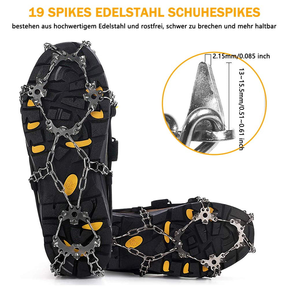 or Hiking on Snow and Ice SUPTEMPO 19 Spikes Crampons Ice Snow Grips Traction Cleats System Safe Protect for Walking Jogging Fit M/L/XL Shoes/Boots 