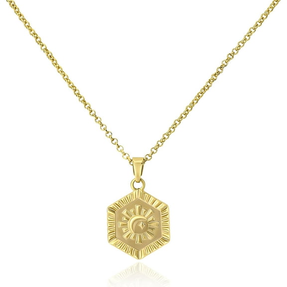 Gold Pendant Necklace For Women 14K Gold Plated Coin Pendant Necklace Adjustable Chain Disc Round Charm Initial Statement Necklace Trendy Jewelry Gift For Her[o481]