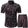 thumbnail image 1 of xiaxaixu Men Beach Outfits Printed Lapel Button Down Shirt + Drawstring Shorts, 1 of 4