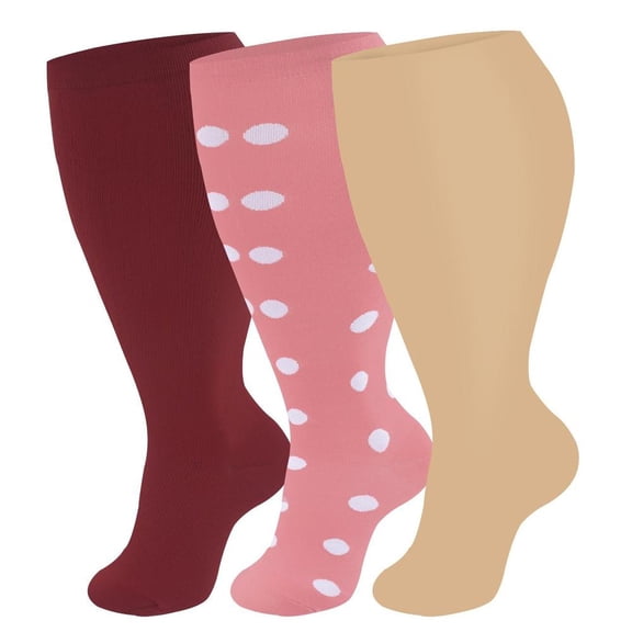 Firefly Hope 3 Pairs 3XL Plus Size Wide Calf Compression Socks for Women&Men, Knee High Stockings for Circulation, Travel, Yoga & Running, T11