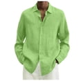 thumbnail image 1 of Designer Spring Summer Men's Casual Cotton Linen Solid Color Long Sleeve Shirts Loose Shirts XL, 1 of 5